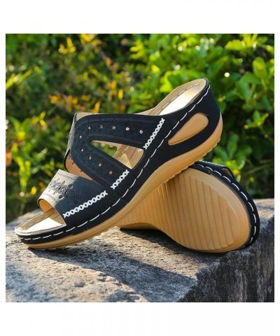 Flip Flops For Kids Heel Strap Women Slides Sandals For Women Bubble Slides Womens Sandals Women Heels Clear Women Fla Black-...