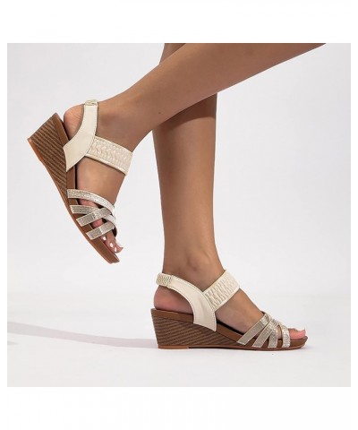 Platform Sandals for Women Fashion Summer Women Sandals Thick Soled Wedge Heel Elastic Belt Slip On Open Toe Comfortable Casu...