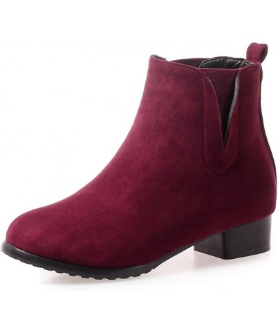 Women Ankle Boots with Rounded Toe and Chunky Heel Burgundy $22.13 Boots