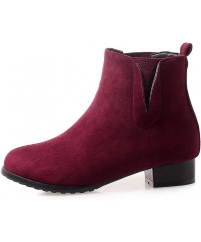 Women Ankle Boots with Rounded Toe and Chunky Heel Burgundy $22.13 Boots