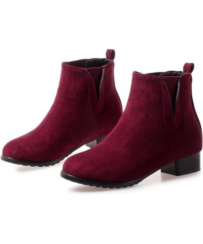 Women Ankle Boots with Rounded Toe and Chunky Heel Burgundy $22.13 Boots