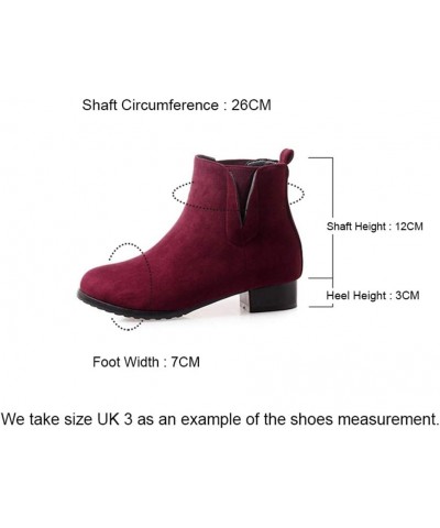 Women Ankle Boots with Rounded Toe and Chunky Heel Burgundy $22.13 Boots