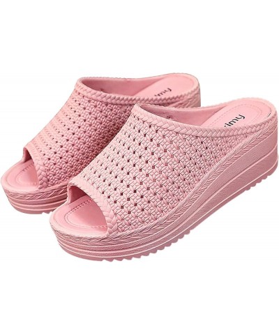 Women's Summer Thick Bottom Slope Heel Comfortable Hollow Sandals Mesh Plastic Outer Wear Muffin Bottom Beach Shoes Slippers ...