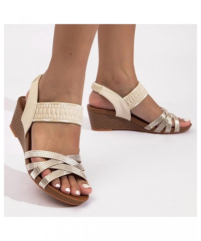 Platform Sandals for Women Fashion Summer Women Sandals Thick Soled Wedge Heel Elastic Belt Slip On Open Toe Comfortable Casu...