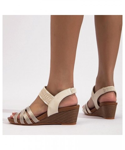 Platform Sandals for Women Fashion Summer Women Sandals Thick Soled Wedge Heel Elastic Belt Slip On Open Toe Comfortable Casu...