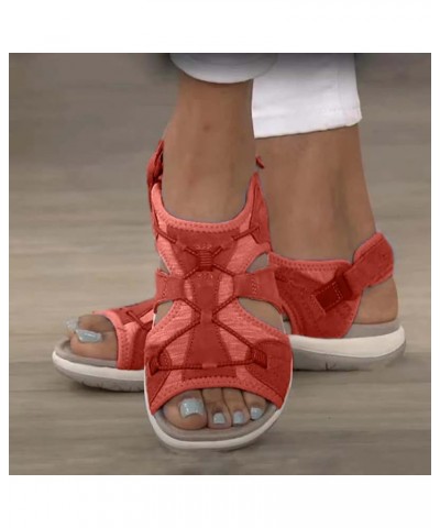 Women Retro Pu Upper Hook Loop Wedge Sandals Summer Solid Color Quality Sandals Non Slip Arch Support Flat Beach Red 8.5 $17....