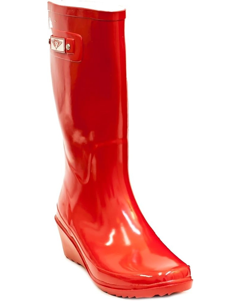 Women Wedge Rubber Rain Boots Fire Red $20.48 Boots