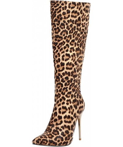 Womens Pointed Toe Knee High Boots Stiletto High Heel Sexy Winter Boots Rubber Leopard Snake Print Long Booties 2022 Gold $32...