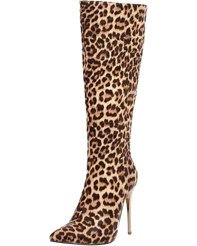 Womens Pointed Toe Knee High Boots Stiletto High Heel Sexy Winter Boots Rubber Leopard Snake Print Long Booties 2022 Gold $32...