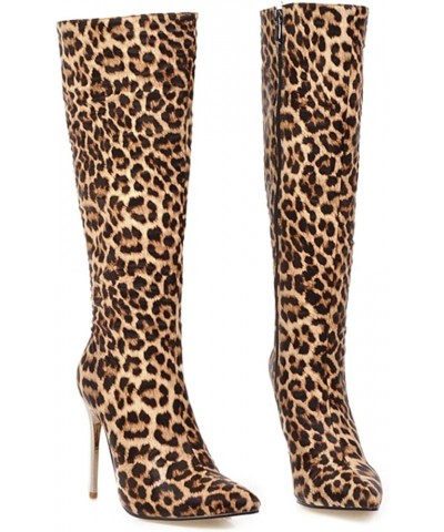 Womens Pointed Toe Knee High Boots Stiletto High Heel Sexy Winter Boots Rubber Leopard Snake Print Long Booties 2022 Gold $32...