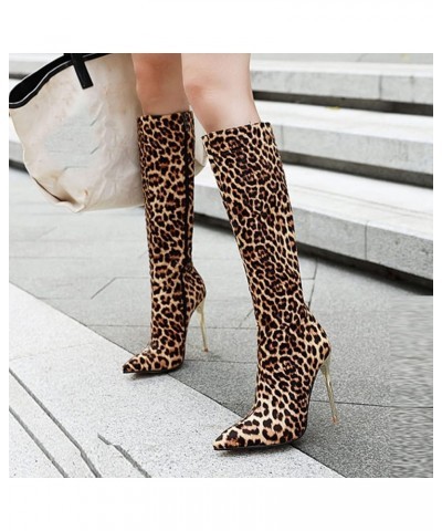 Womens Pointed Toe Knee High Boots Stiletto High Heel Sexy Winter Boots Rubber Leopard Snake Print Long Booties 2022 Gold $32...