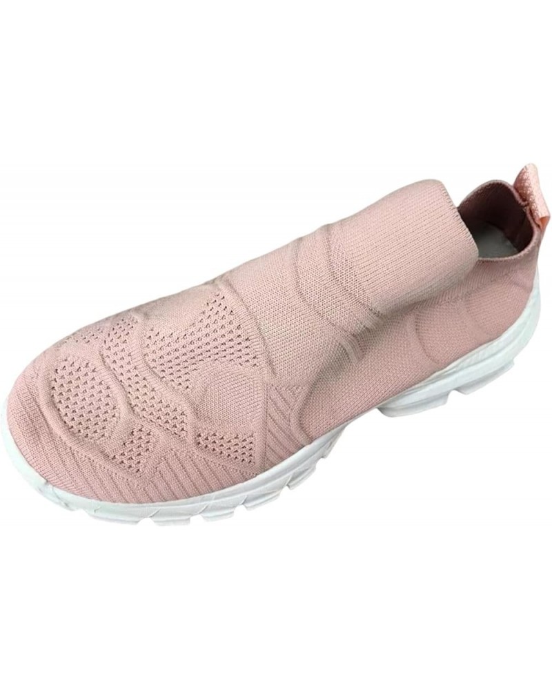 Ladies Fashion Breathable Solid Color Knitted Mesh Thick Sole Casual Sports Shoes Wedgie Sneaker for Women Pink $10.10 Athlet...