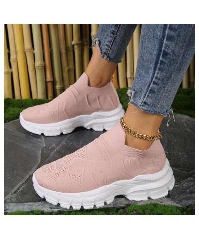 Ladies Fashion Breathable Solid Color Knitted Mesh Thick Sole Casual Sports Shoes Wedgie Sneaker for Women Pink $10.10 Athlet...