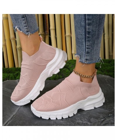 Ladies Fashion Breathable Solid Color Knitted Mesh Thick Sole Casual Sports Shoes Wedgie Sneaker for Women Pink $10.10 Athlet...