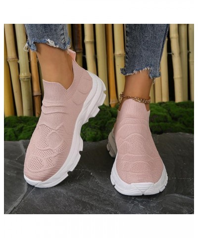 Ladies Fashion Breathable Solid Color Knitted Mesh Thick Sole Casual Sports Shoes Wedgie Sneaker for Women Pink $10.10 Athlet...