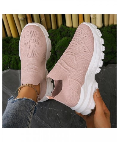 Ladies Fashion Breathable Solid Color Knitted Mesh Thick Sole Casual Sports Shoes Wedgie Sneaker for Women Pink $10.10 Athlet...