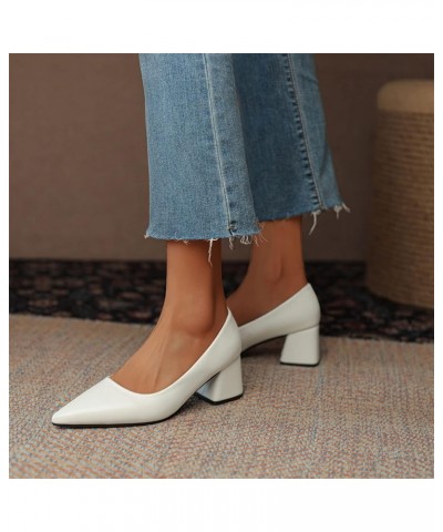 Ladies Fashion Solid Color Leather Pumps Pointed Toe Thick High Heel Casual Shoes Suede Pumps for Women White $18.13 Fashion ...