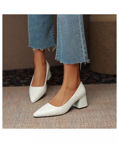 Ladies Fashion Solid Color Leather Pumps Pointed Toe Thick High Heel Casual Shoes Suede Pumps for Women White $18.13 Fashion ...