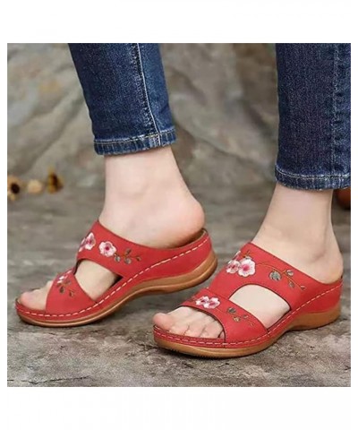 Sandals Women 2023 Fashion Floral Orthopedic Flip Flops with Arch Support Slippers Roman Casual Open Toe Sandal Red $16.79 Ou...