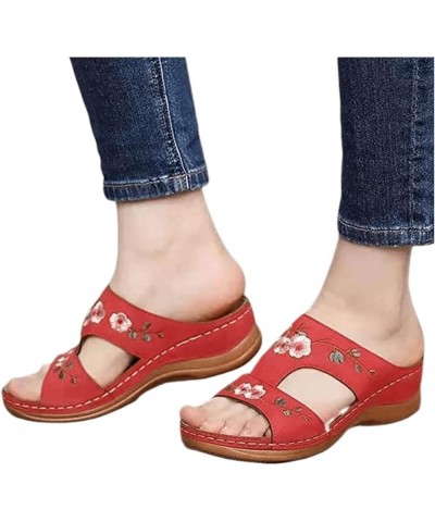 Sandals Women 2023 Fashion Floral Orthopedic Flip Flops with Arch Support Slippers Roman Casual Open Toe Sandal Red $16.79 Ou...