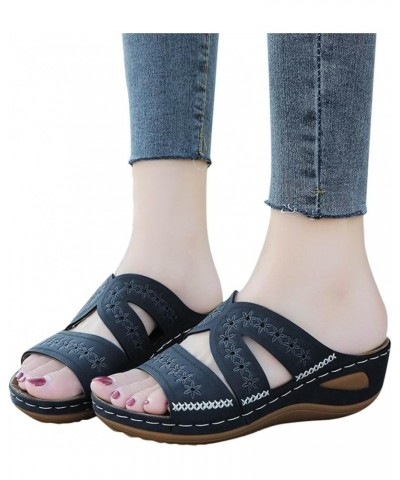 Womens Slipper Sandals Cutout Faux Leather Crisscross Open Toe Wedges Casual Summer Platform Walking Shoes Z Navy $15.79 Sandals