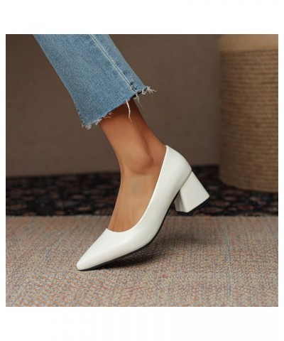 Ladies Fashion Solid Color Leather Pumps Pointed Toe Thick High Heel Casual Shoes Suede Pumps for Women White $18.13 Fashion ...