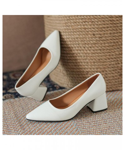 Ladies Fashion Solid Color Leather Pumps Pointed Toe Thick High Heel Casual Shoes Suede Pumps for Women White $18.13 Fashion ...