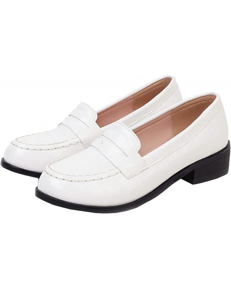 Women's Low Heel Loafers Chunky Pull On Pumps White $18.86 Pumps