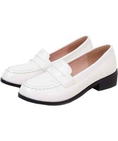 Women's Low Heel Loafers Chunky Pull On Pumps White $18.86 Pumps