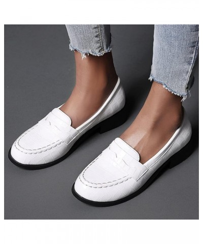 Women's Low Heel Loafers Chunky Pull On Pumps White $18.86 Pumps