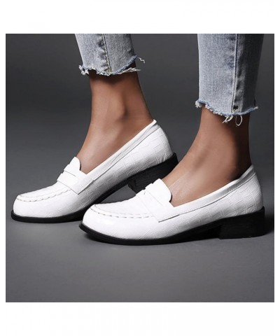 Women's Low Heel Loafers Chunky Pull On Pumps White $18.86 Pumps