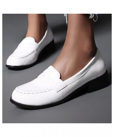 Women's Low Heel Loafers Chunky Pull On Pumps White $18.86 Pumps