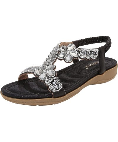 Size 11 Womens Sandals Women Thick Soled Sandals Fashion Bohemian Style Diamond Beach Sandals (Black, 6.5) 8 Black $20.72 San...