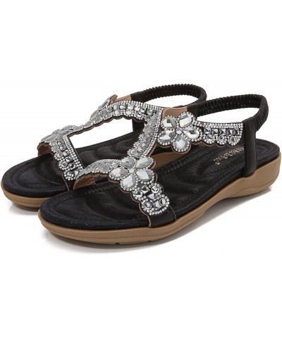 Size 11 Womens Sandals Women Thick Soled Sandals Fashion Bohemian Style Diamond Beach Sandals (Black, 6.5) 8 Black $20.72 San...