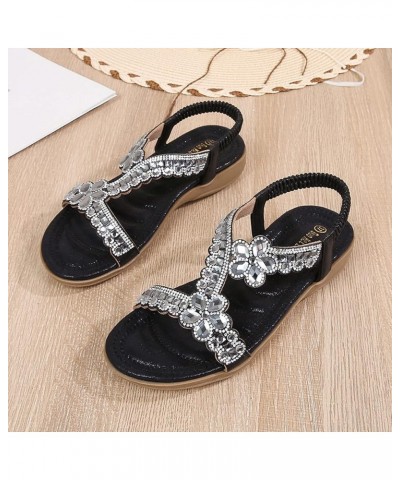 Size 11 Womens Sandals Women Thick Soled Sandals Fashion Bohemian Style Diamond Beach Sandals (Black, 6.5) 8 Black $20.72 San...