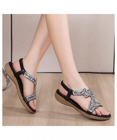 Size 11 Womens Sandals Women Thick Soled Sandals Fashion Bohemian Style Diamond Beach Sandals (Black, 6.5) 8 Black $20.72 San...