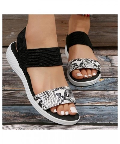 Womens Washable Slingback Sandals Snake Print Flat Slip on Sport Sandals Stretch Knitting Strap Sneakers Summer Outdoor Open ...