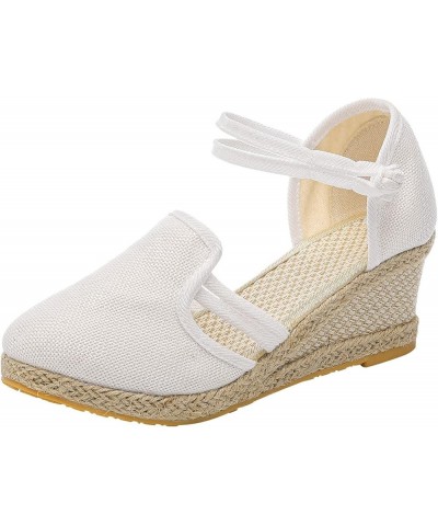 Women Closed Toe Retro Wedge Casual Sandals Buckle Strap Ladies Espadrilles Wedge Sandals Z05white $14.69 Sandals