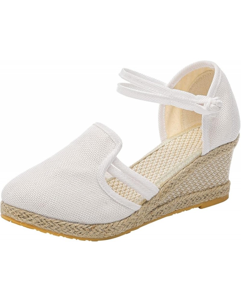 Women Closed Toe Retro Wedge Casual Sandals Buckle Strap Ladies Espadrilles Wedge Sandals Z05white $14.69 Sandals