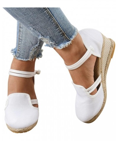 Women Closed Toe Retro Wedge Casual Sandals Buckle Strap Ladies Espadrilles Wedge Sandals Z05white $14.69 Sandals