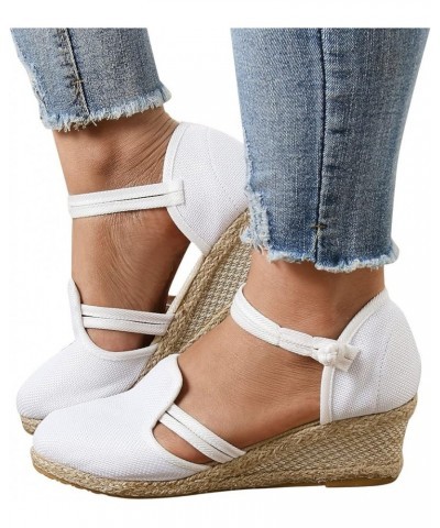 Women Closed Toe Retro Wedge Casual Sandals Buckle Strap Ladies Espadrilles Wedge Sandals Z05white $14.69 Sandals