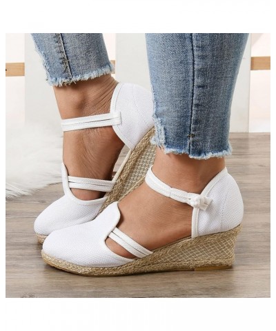 Women Closed Toe Retro Wedge Casual Sandals Buckle Strap Ladies Espadrilles Wedge Sandals Z05white $14.69 Sandals