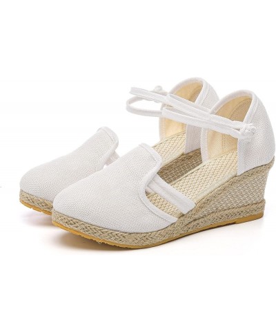 Women Closed Toe Retro Wedge Casual Sandals Buckle Strap Ladies Espadrilles Wedge Sandals Z05white $14.69 Sandals