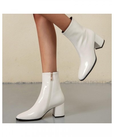 Women's Ankle Boots Shoes Round Toe Elastic Mid-heel Zipper Fashion Short Boots Uy4-white $18.35 Boots