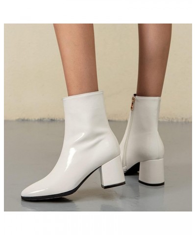 Women's Ankle Boots Shoes Round Toe Elastic Mid-heel Zipper Fashion Short Boots Uy4-white $18.35 Boots