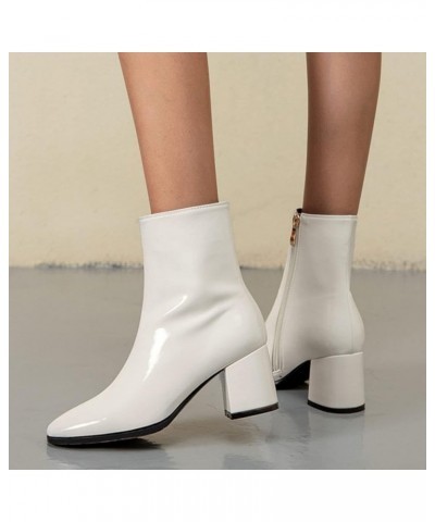 Women's Ankle Boots Shoes Round Toe Elastic Mid-heel Zipper Fashion Short Boots Uy4-white $18.35 Boots