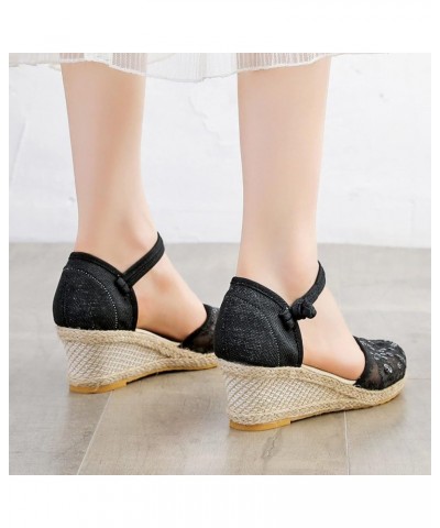 Platform Sneakers Women Wedges For Women Dressy Comfortable Women Clear High Heel Platform Wedge Pump Sandals For Wome Black-...