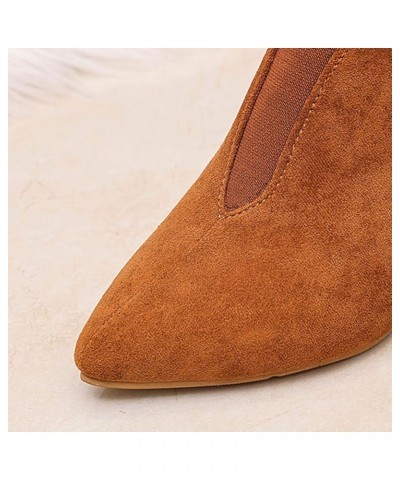 Womens Pointed Toe Ankle Boots Dressy Comfortable Suede V-cut Chunky Block Heel Fashion Chelsea Boots Back Zipper Ladies Wint...