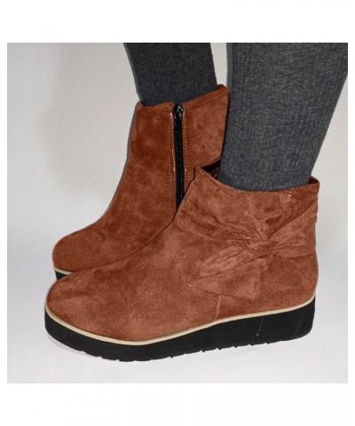 Heel Casual Wedge Zipper Short Side Warm Fashion Women's Boots Bowknot women's boots Women's Boots with Laces Brown $21.76 Boots