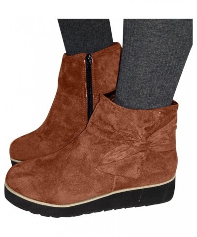 Heel Casual Wedge Zipper Short Side Warm Fashion Women's Boots Bowknot women's boots Women's Boots with Laces Brown $21.76 Boots